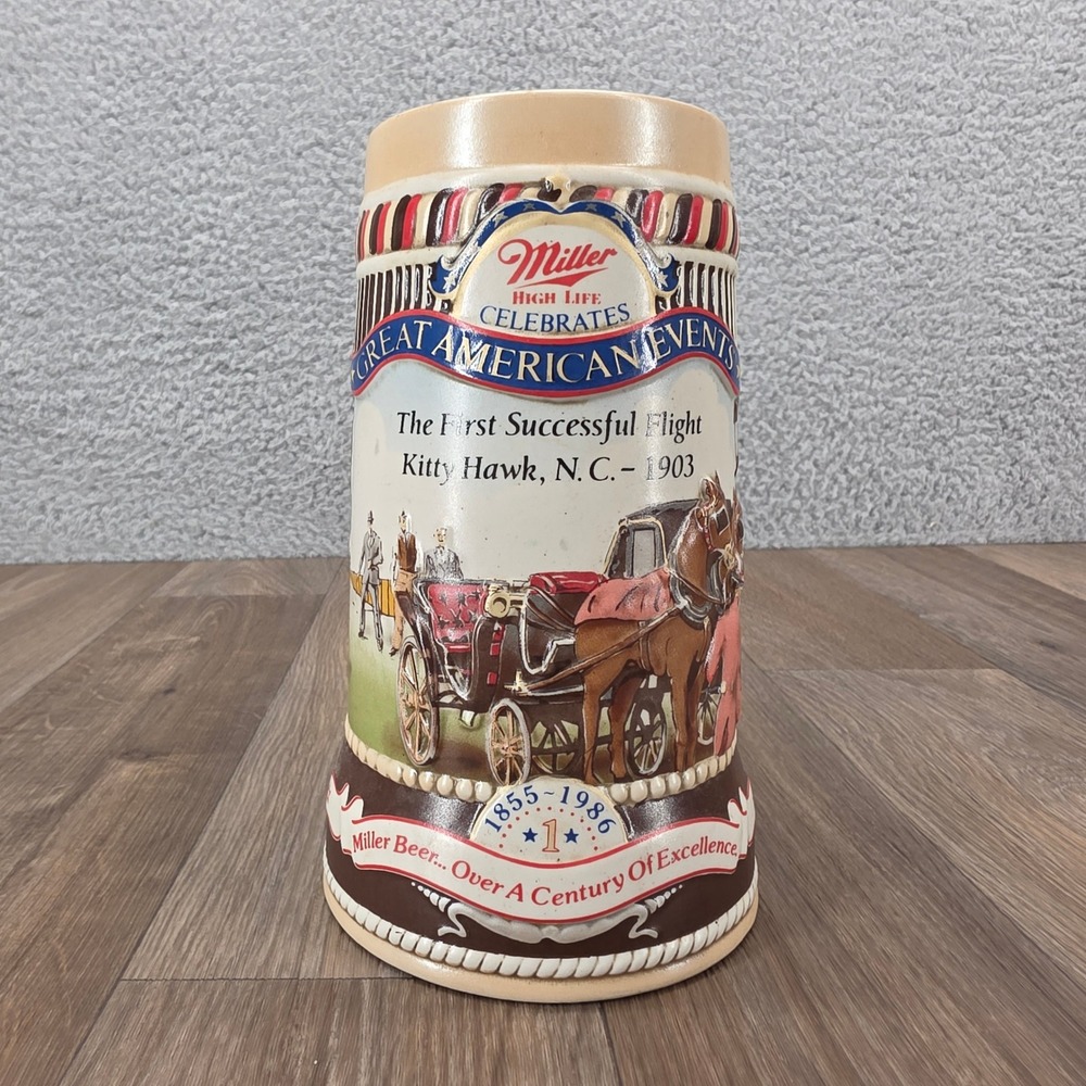 Vtg Miller High Life Great American Events Commemorative Stein Kitty Hawk Flight